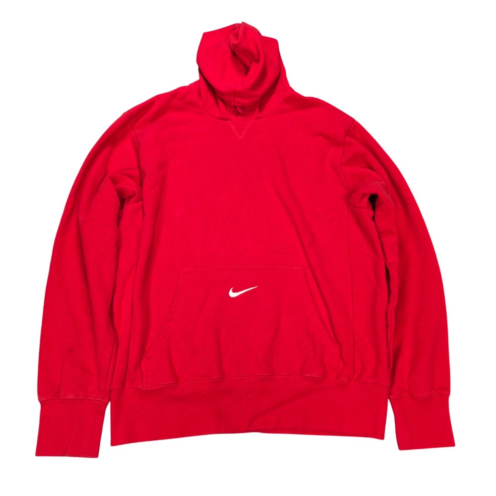 Nike Swoosh Fleece Pullover Hoodie Men's Size Medium Red‎ Embroidered White Logo